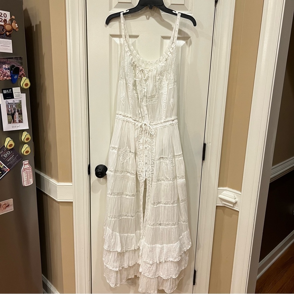 Free People Dolly Bodysuit Dress White Lace Maxi Ruffle Dress Boho Ethereal S - Picture 6 of 15